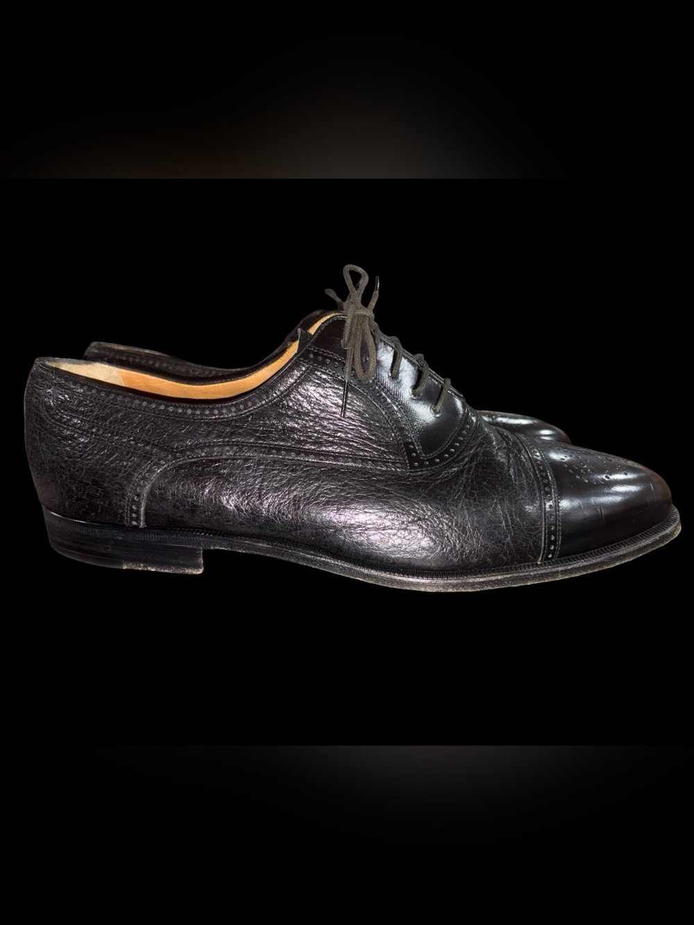 Moreschi Abano Oxford Dress Shoes Mens 13 Black Peccary & Calfskin Cap Toe - Picture 3 of 13